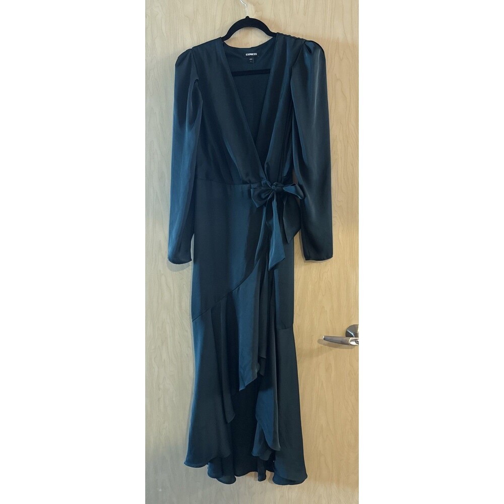 Express Midi Hi Low Emerald Satin Wrap Dress Size Small